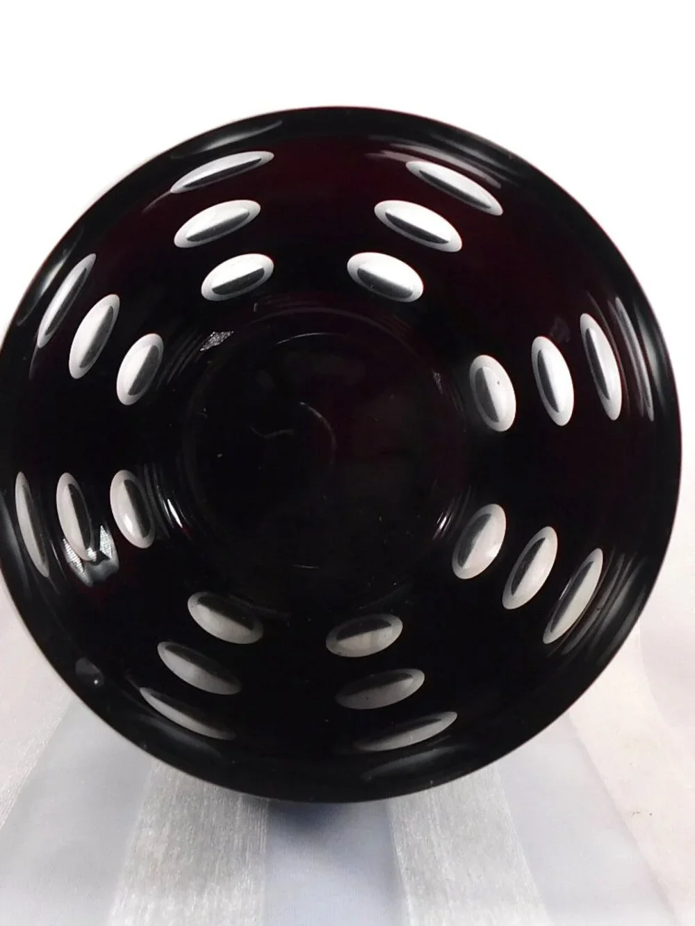 Dark Red Cut to Clear Short Round Vase # 26038